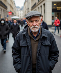 Photograph-of-an-elderly-white-man-with-a-gray-flat-cap-white-beard-and-mustache-wearing-a-black-coat