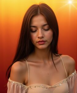 The-photograph-features-a-young-woman-with-a-light-olive-skin-tone-and-long-straight-dark-brown-hair-She-has-a-slender-physique-and-is-wearing-a-sheer-off-the-shoulder-top-with-delicate
