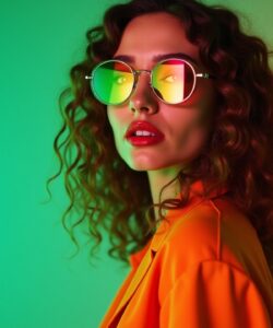 This-is-a-photograph-of-a-woman-with-curly-brown-hair-styled-in-loose-voluminous-waves-She-is-captured-in-profile-facing-slightly-to-the-right-with-her-head-turned-towards-the-viewer
