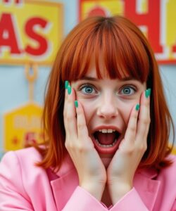 This-is-a-photograph-of-a-young-woman-with-bright-red-hair-styled-in-a-shoulder-length-bob-with-blunt-bangs-She-has-fair-skin-and-large-expressive-blue-eyes-that-are-wide-open-conveying-surprise