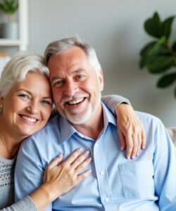 This-is-a-photograph-of-an-elderly-couple-sitting-closely-together-on-a-beige-sofa-in-a-modern-cozy-living-room-The-woman-with-short-white-hair-is-on-the-left-wearing-a-light