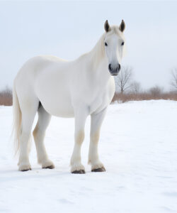 a-majestic-pure-white-horse-standing-in-a-snowy-field-with-bare-trees-in-the-background-The-horse-s-coat-is-smooth-and-glossy-contrasting-against-the-pristine-white-snow