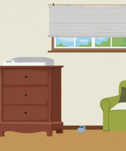 A-minimalist-digital-drawing-of-a-cozy-room-with-a-green-armchair-brown-dresser-purple-coat-and-window