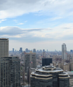 Aerial-photograph-of-New-York-City-skyline-with-skyscrapers-under-a-partly-cloudy-sky-modern-and-historic-buildings-visible