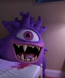 CGI-A-menacing-purple-creature-with-a-single-large-eye-and-sharp-teeth-stands-beside-a-bed-in-a-dim-room