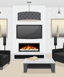 Digital-illustration-of-a-modern-living-room-with-black-furniture-a-fireplace-abstract-wall-art-and-a-cozy-atmosphere
