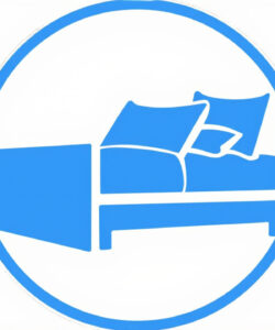 Minimalist-blue-icon-of-a-bed-with-pillows-inside-an-oval-frame-on-a-white-background