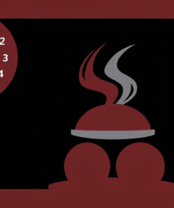 Minimalist-digital-art-of-a-red-helmet-with-a-smokestack-black-background-red-border-and-white-clock-displaying-2-24