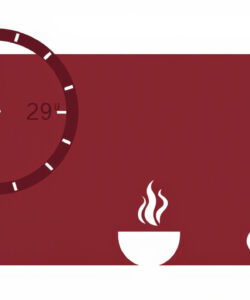 Minimalist-digital-art-red-background-white-clock-at-29-00-bowl-with-steam-egg-and-clock-face-overlay