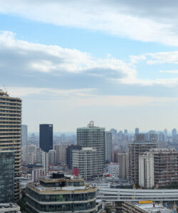 Photograph-of-a-bustling-cityscape-with-tall-skyscrapers-a-mix-of-modern-and-older-buildings-under-a-partly-cloudy-sky