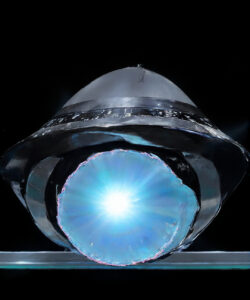 Photograph-of-a-glowing-blue-spherical-object-inside-a-transparent-dome-against-a-black-background-resembling-a-futuristic-sci-fi-setting