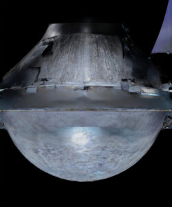 Photograph-of-a-metallic-dome-shaped-structure-with-a-reflective-textured-surface-and-a-dark-empty-background