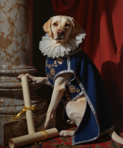 18th Century Golden Retriever Lace Attire In Floral Room