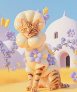 3D Tiger Anthro Yellow Eyed Feline Butterfly Flower Fantasy Animal SFW Art Whiskers