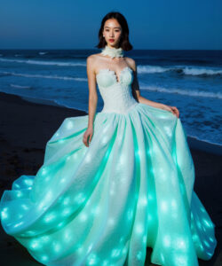 Aqua Dream Gown Glowing Light Up Dress On A Serene Beach At Twilight