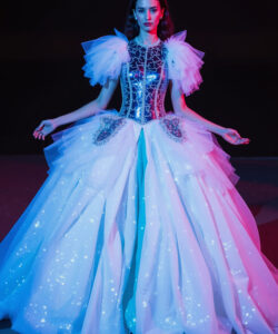 Aqua Dream Gown Glowing Light Up Dress With Textured Shoulders Flowing Layers