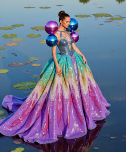 Aqua Petal Dream Glowing Light Blue Gown With Ethereal Floral Shoulder Details