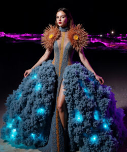 Aurora Borealis Bride Luminous White Gown With Colorful Lights Under The Night Sky