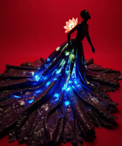 Aurora Dream Gown White Dress With Glowing Multicolor Crystal Shoulders