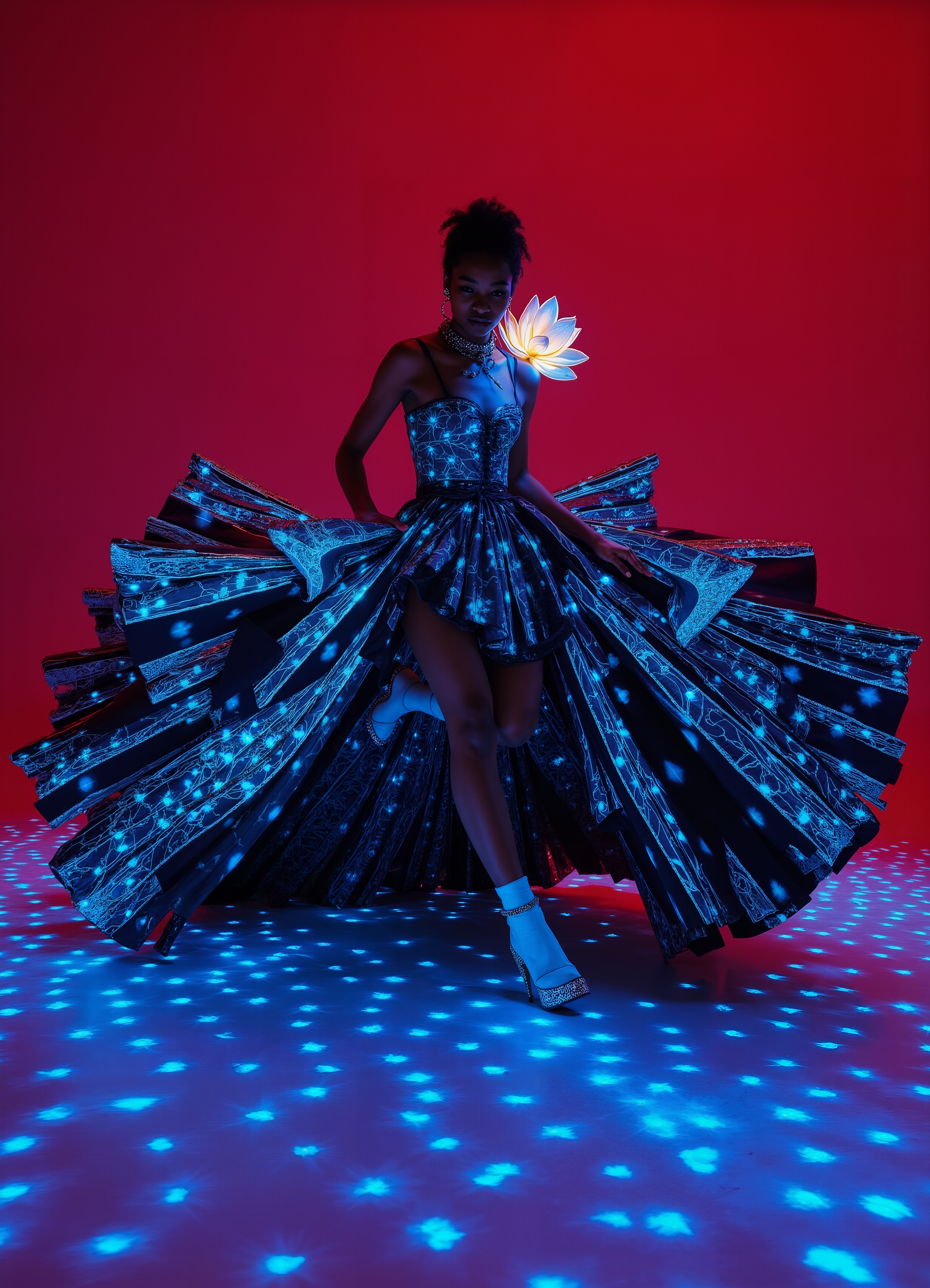 Aurora Glow Gown Multicolor Light Up Dress With Luminous Crystal Shoulders