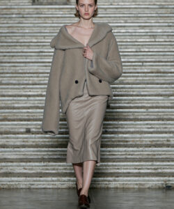 Beige Teddy Jacket Leather Midi Skirt Cozy Fashion Neutral Tones