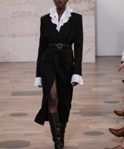 Black Coat Dress Ruffled Blouse Power Dressing Runway Elegant Statement Fashion