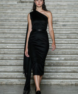 Black Dress One Shoulder Fringe Elegant Cocktail Dress Formal Chic Timeless