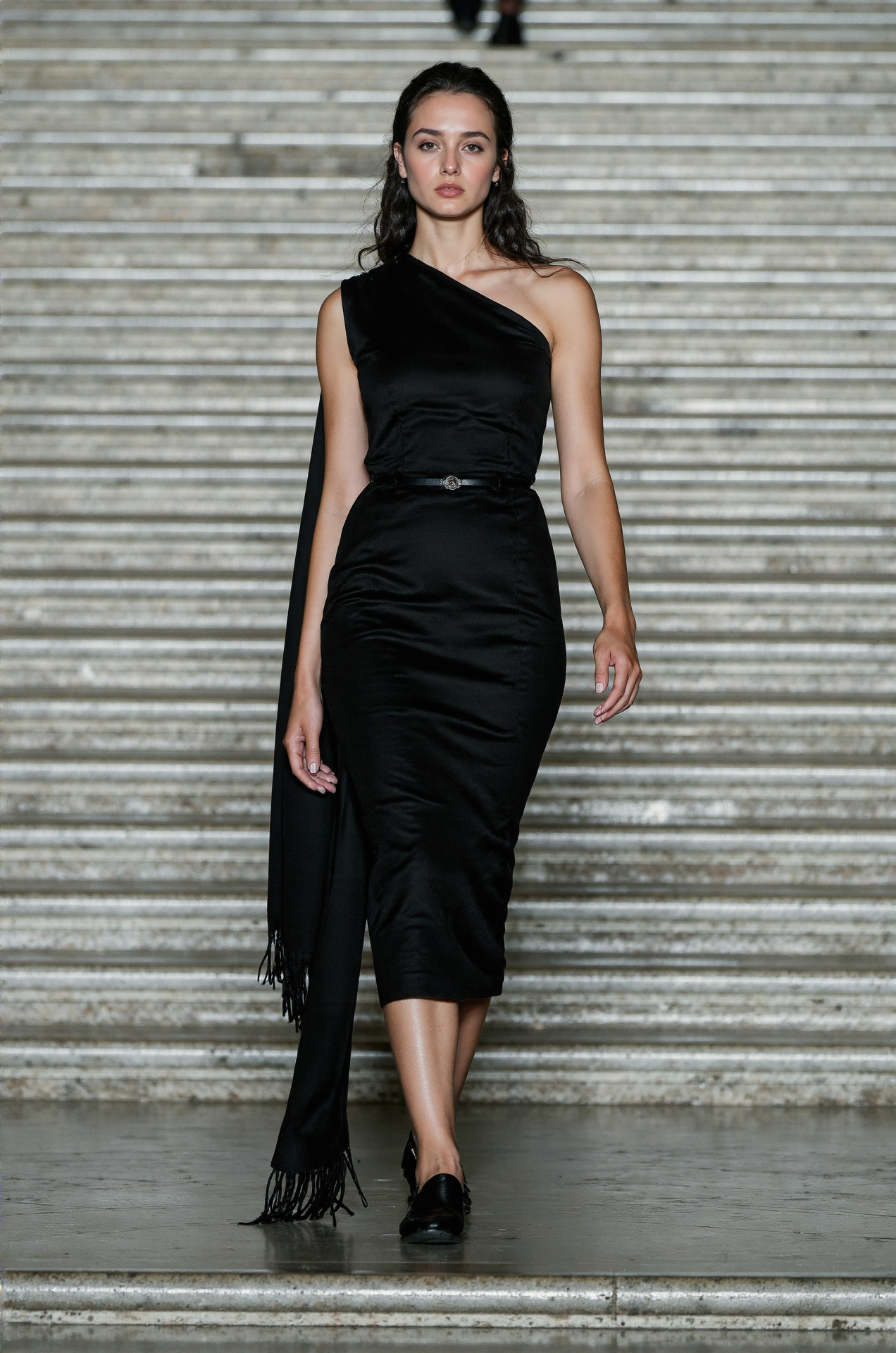 Black Dress One Shoulder Fringe Elegant Cocktail Dress Formal Chic Timeless