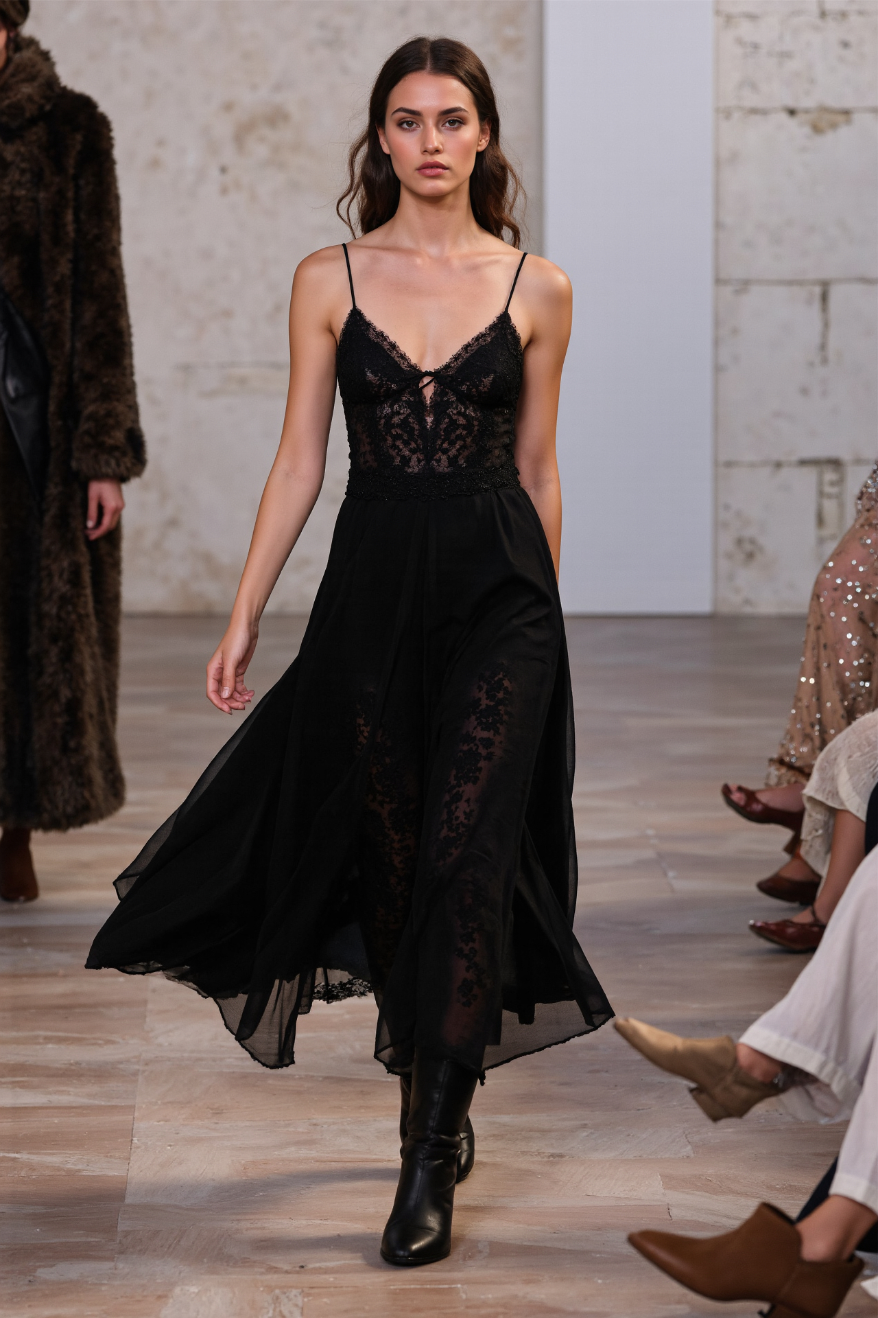Black Lace Dress Slip Dress Sheer Skirt Romantic Elegant Evening Wear Timeless