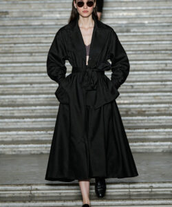 Black Trench Coat Long Coat Runway Fashion Dark Academia Elegant Chic Womens Outerwear