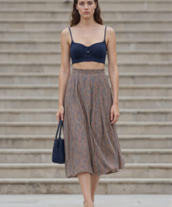 Blue Crop Top Patterned Midi Skirt Summer Style Resort Wear Feminine