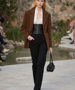 Brown Blazer Corset Top Black Pants Edgy Fashion Runway Modern Style Street Chic