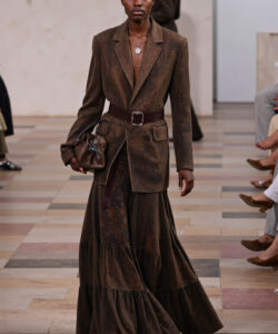 Brown Blazer Maxi Skirt Textured Fabric Tiered Skirt Runway Elegant Unique Style
