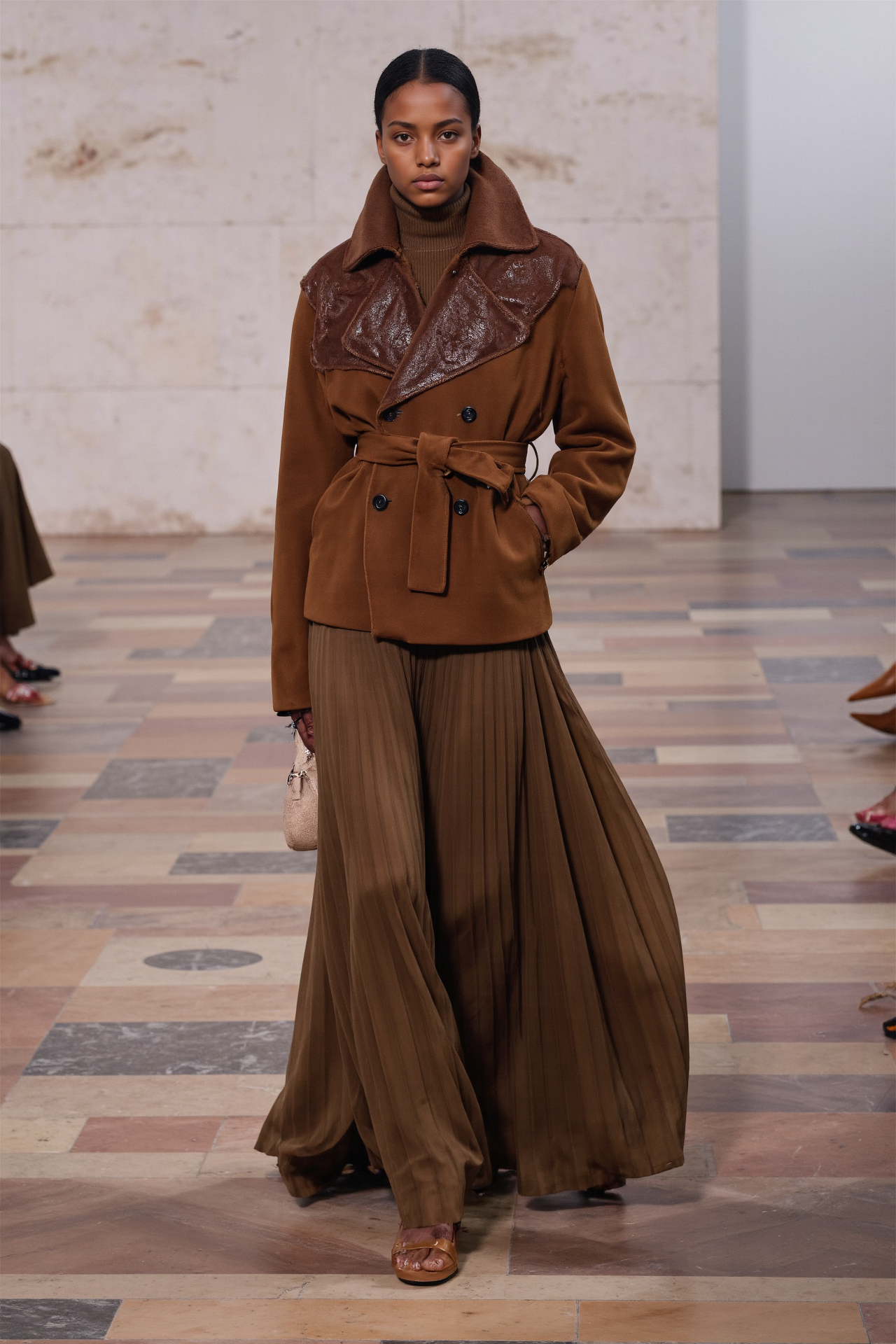 Brown Jacket Pleated Pants Wide Leg Fall Fashion Elegant Sophisticated Monochrome