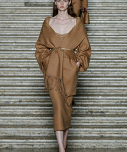 Camel Coat Wrap Coat Midi Skirt Fringe Fashion Runway Elegant Fall Style Timeless