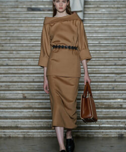Camel Fashion Off Shoulder Midi Skirt Elegant Runway Smart Casual Timeless Style