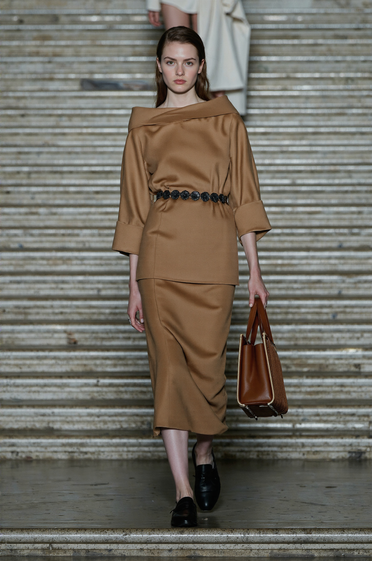Camel Fashion Off Shoulder Midi Skirt Elegant Runway Smart Casual Timeless Style