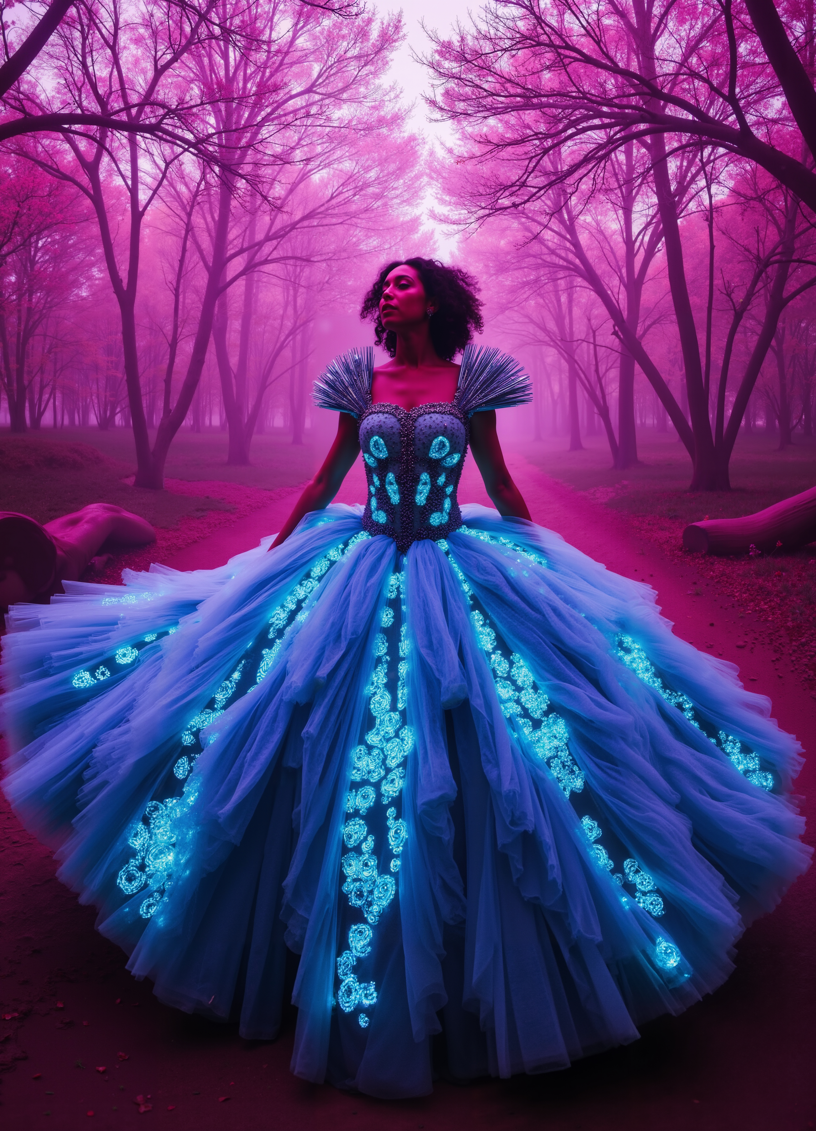 Candy Cloud Dream Gown Pink Blue Ruffled Dress With Glowing Layers Volume