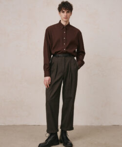 Casual Brown Tones Young Man In Shirt Trousers Boots