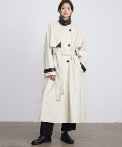 Chic Asian Style Cream Trench Coat With Black Accents