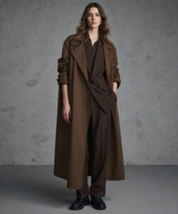 Chic Brown Trench Coat Long Haired Womans Style