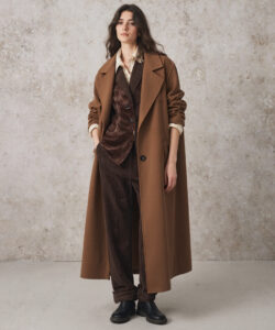 Chic Trench Coat Look Wavy Hair Matching Vest Pants