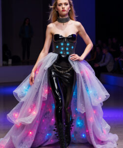 Cyberpunk Rockstar Leather Latex With A Multi Color Light Up Tulle Skirt