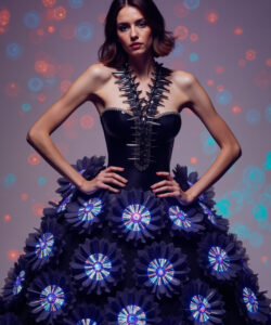 Dark Bloom Gown Black Dress With Light Up Floral Skirt Spiked Choker Necklace