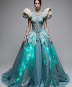 Dreamy Lumina Gown Serene Blue Dress With Soft Glow Sculptural Shoulder Details