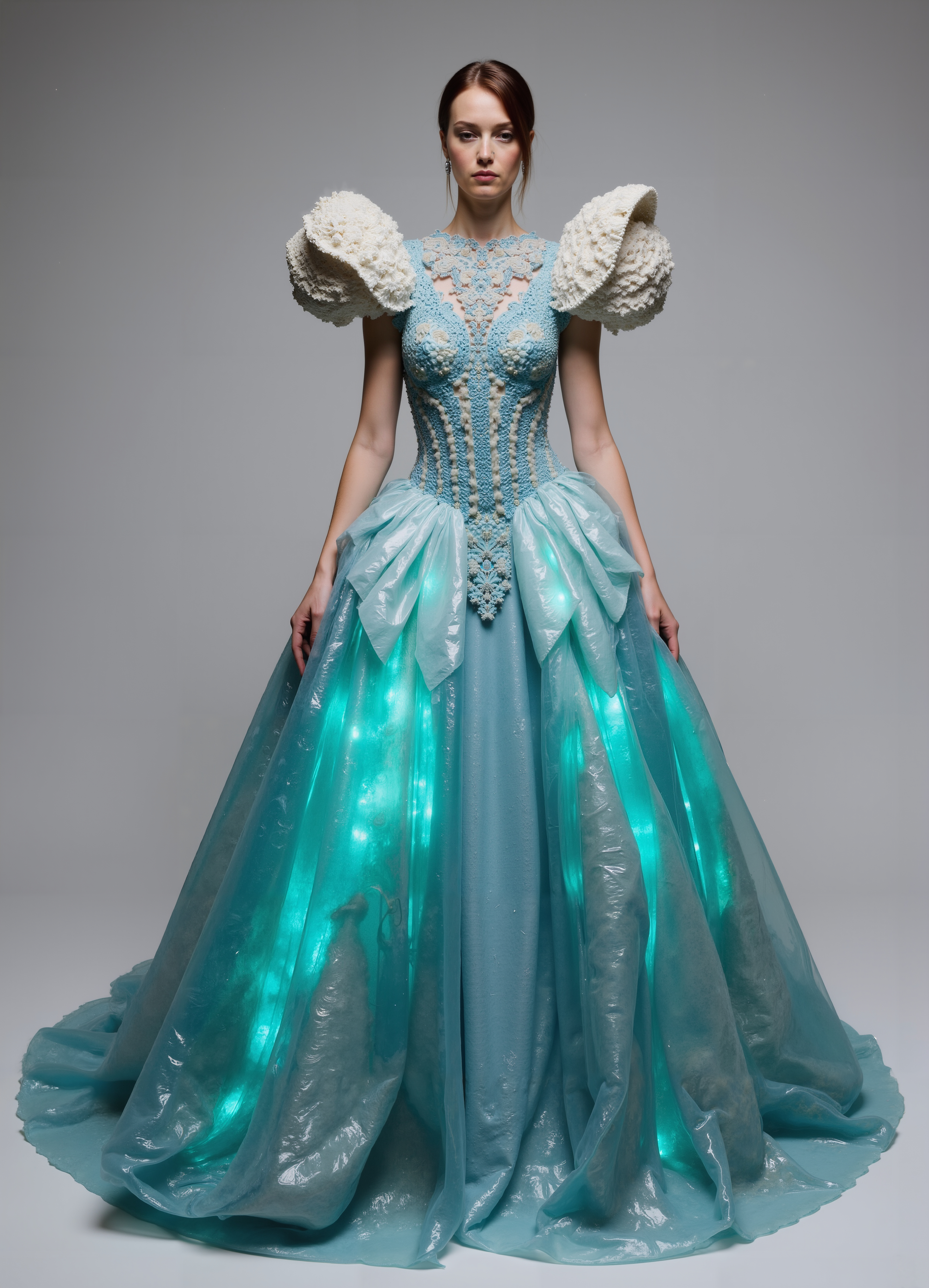 Dreamy Lumina Gown Serene Blue Dress With Soft Glow Sculptural Shoulder Details