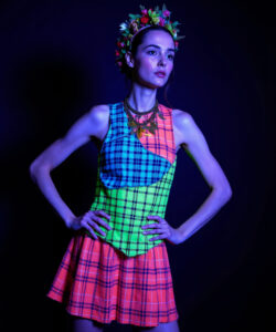 Electric Spark Dress Pink Blue Light Up Mini With Pixelated Glasses Edgy Style