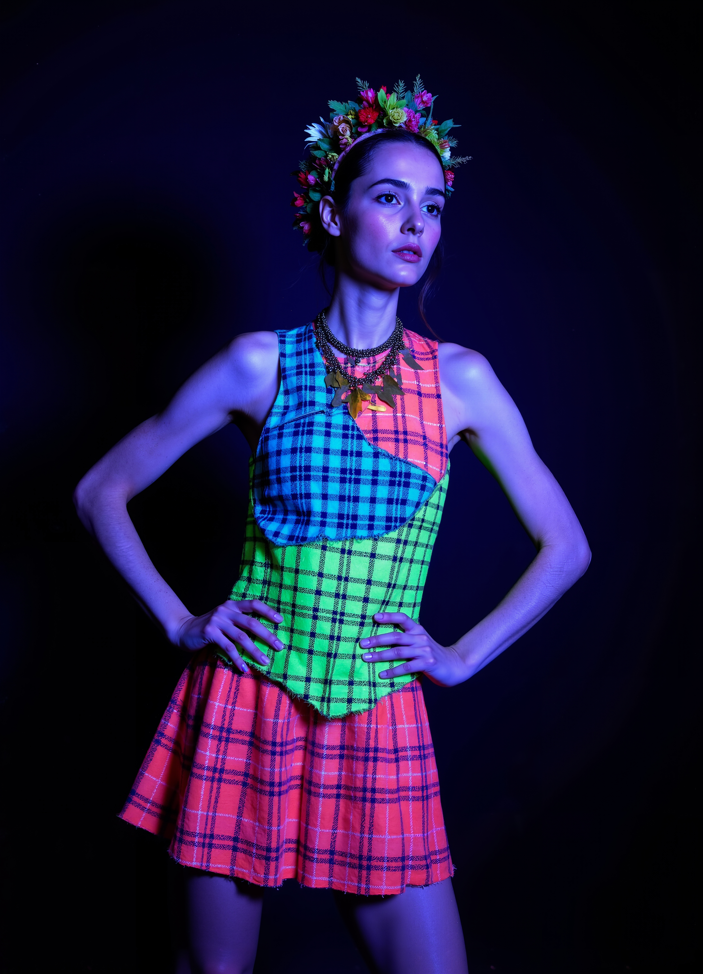Electric Spark Dress Pink Blue Light Up Mini With Pixelated Glasses Edgy Style
