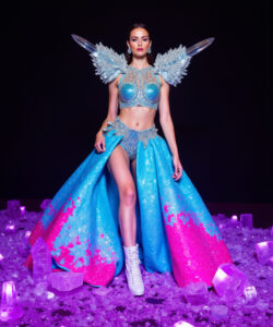 Enchanted Aurora Gown White Dress With Glowing Multicolor Winged Shoulders