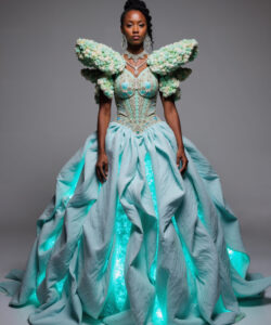 Enchanted Lumina Gown Soft Blue Dress With Glowing Lights Unique Sculpted Shoulders